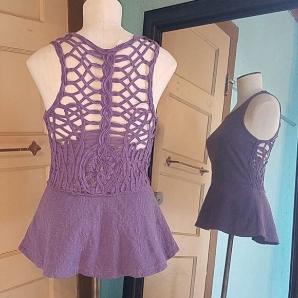 Free People Purple Peplum Tank Top Embroidered Women's WOMAN'S Size Small - Picture 7 of 11